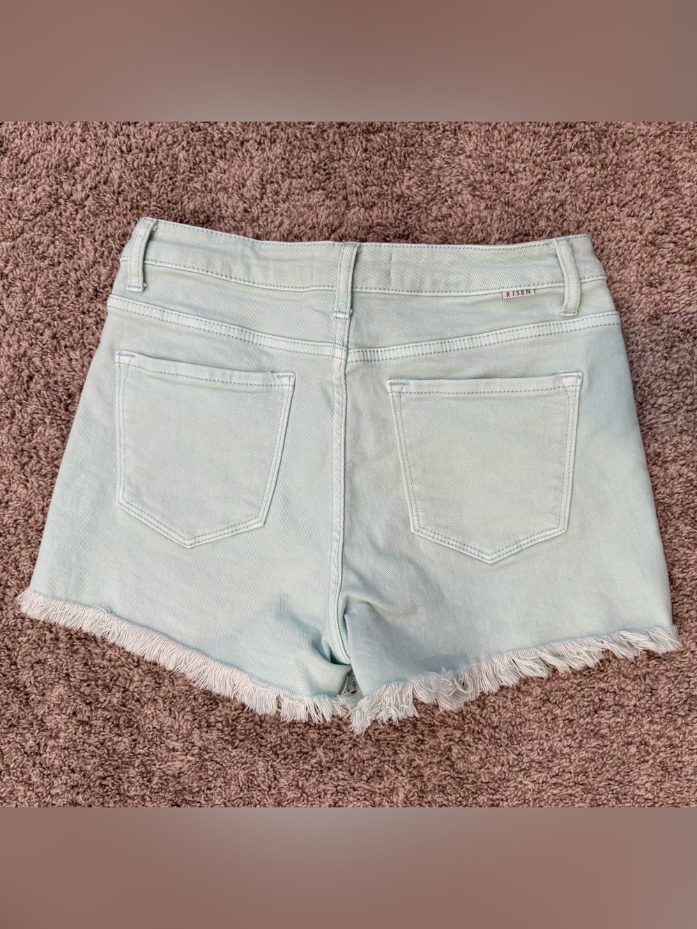 Risen Tummy Control High Rise Fray Hem Mint Shorts - Picture 7 of 8